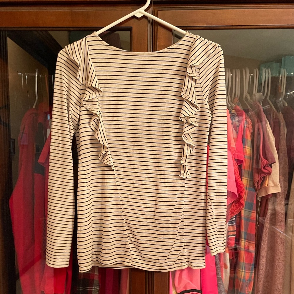 White Birch ruffle long sleeve blouse. Boutique purchased but never worn.